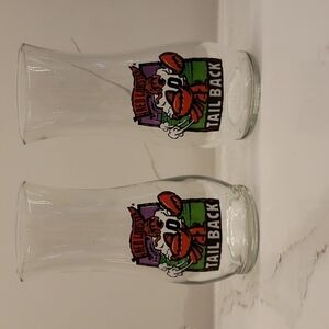 Set of 2 Red Lobster Tail Back Hurricane Glasses 7"h x 3" diam